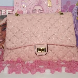 Pink Leather Quilted Shoulder Bag